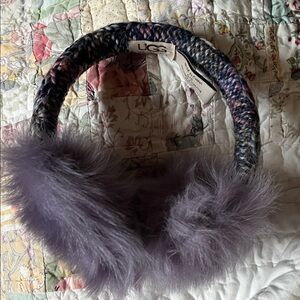UGG Multicolor Knit and Purple Fur Earmuffs
